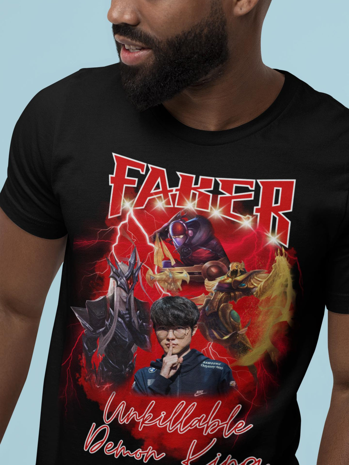 Faker Unkillable Demon King Shirt, T1 GOAT Tee Azir Yone Zed, League of Legends Esports Fan Gift for Him Her, LoL Gamer Bf Gf TShirt Merch | TI59