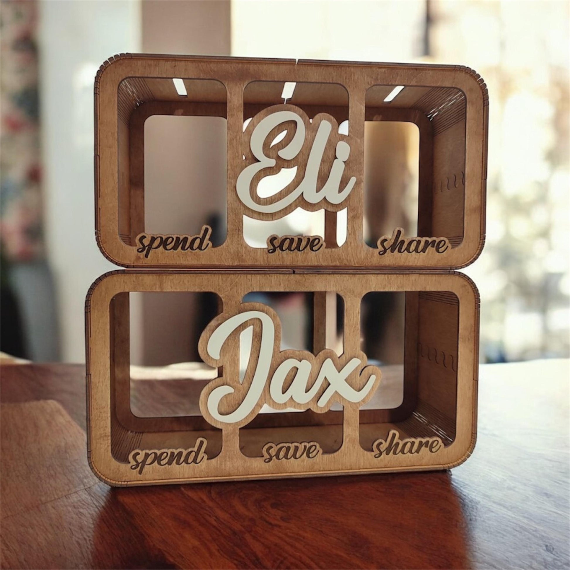 Three-Part Money Box | Custom Kids Money Organizer | Wooden Triple Slot Bank  | Kids Split Savings Bank