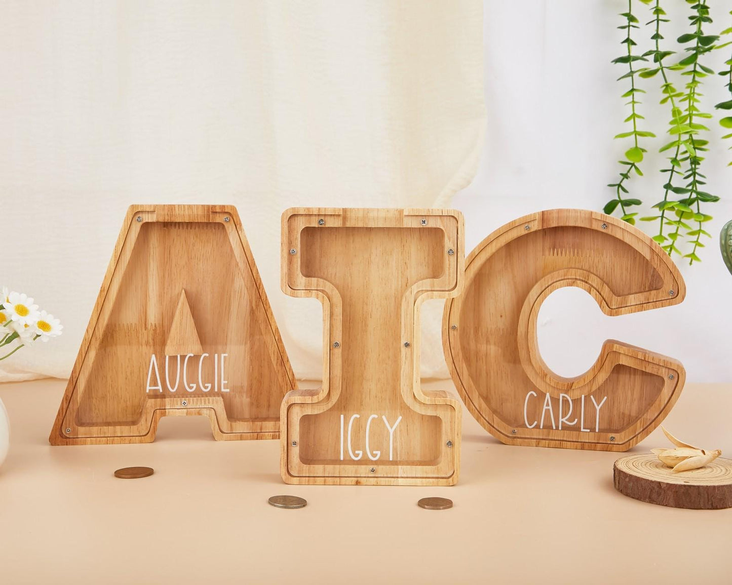 Letter Coin Bank for Kids,Wooden Bank,Wooden Piggy Bank,Personalized Gift for Children,Grandchild Gift,Gift for Kids,Wood Piggy Bank