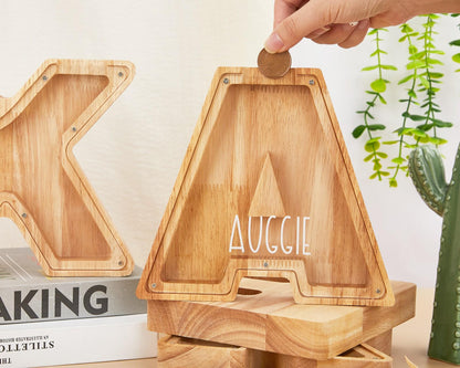 Letter Coin Bank for Kids,Wooden Bank,Wooden Piggy Bank,Personalized Gift for Children,Grandchild Gift,Gift for Kids,Wood Piggy Bank