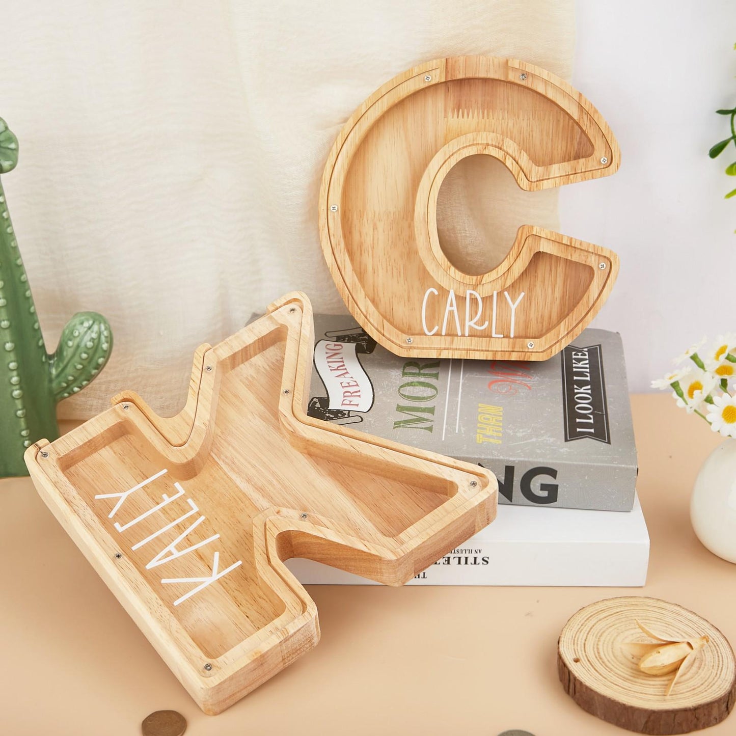 Letter Coin Bank for Kids,Wooden Bank,Wooden Piggy Bank,Personalized Gift for Children,Grandchild Gift,Gift for Kids,Wood Piggy Bank