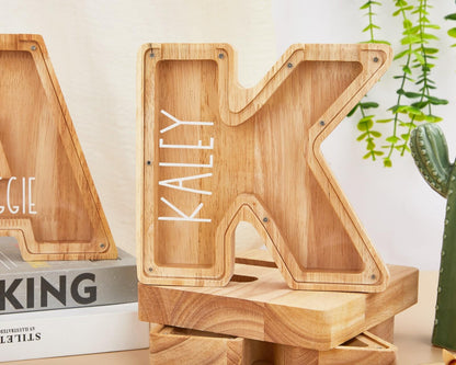 Personalized Letter Piggy Bank: Wooden Initial Coin Bank, Kids Keepsake,Wood Gift For Kids, Wood Alphabet Letter Bank Money Box Birthday