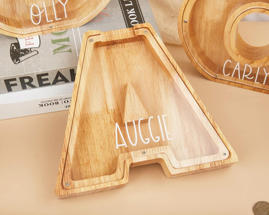 Letter Coin Bank for Kids,Wooden Bank,Wooden Piggy Bank,Personalized Gift for Children,Grandchild Gift,Gift for Kids,Wood Piggy Bank