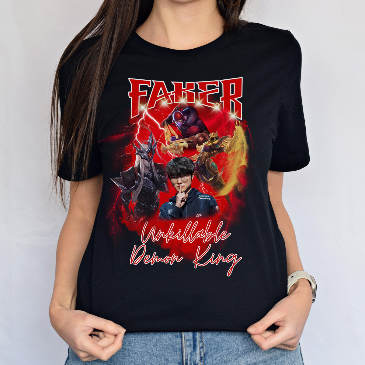 Faker Unkillable Demon King Shirt, T1 GOAT Tee Azir Yone Zed, League of Legends Esports Fan Gift for Him Her, LoL Gamer Bf Gf TShirt Merch | TI59