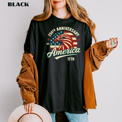 America 250th Anniversary T-Shirt, Patriotic Eagle USA Tee | QM81