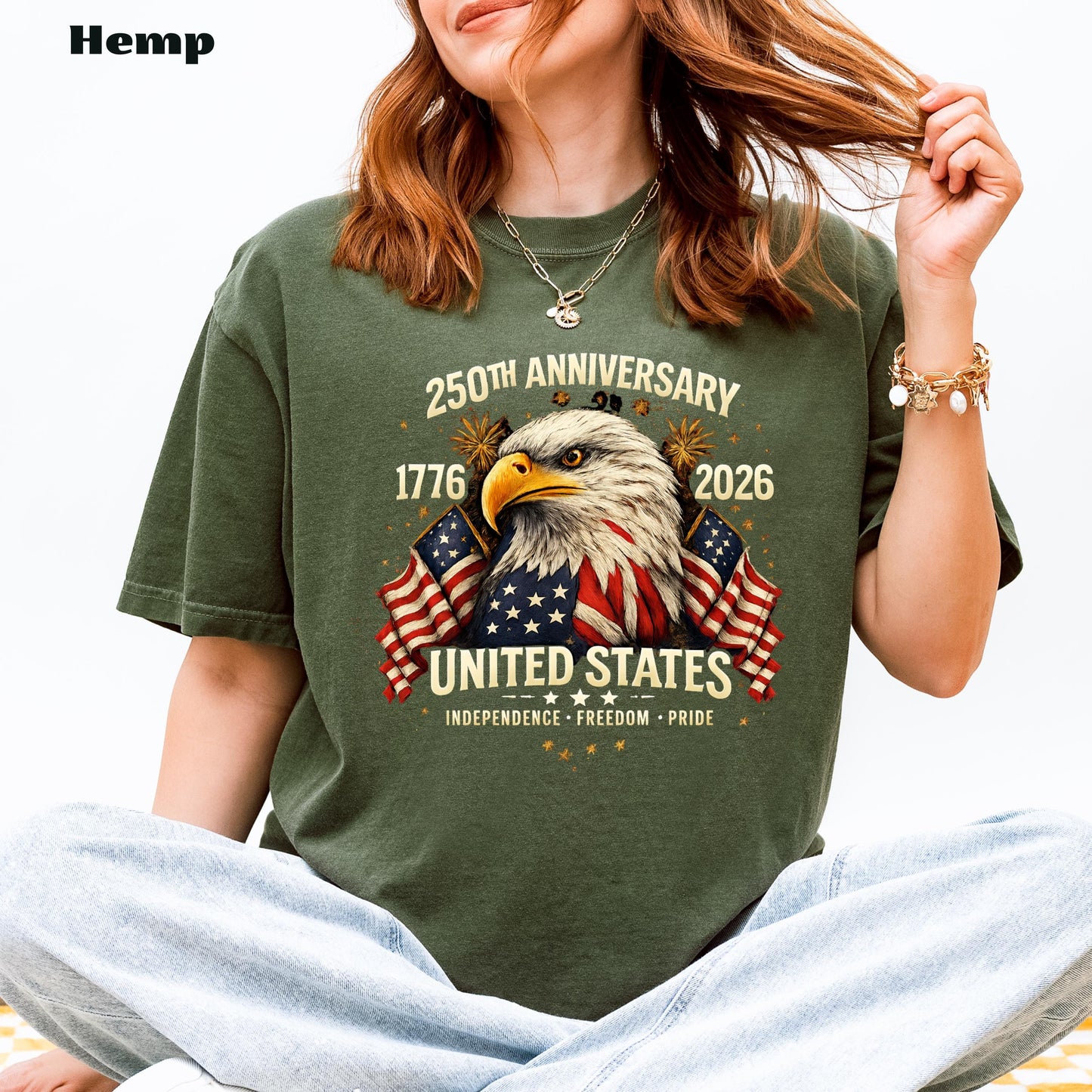 250th Anniversary United States Shirt, Patriotic Eagle T-Shirt, America 1776-2026 Tee, Independence Day USA Shirt | KM36