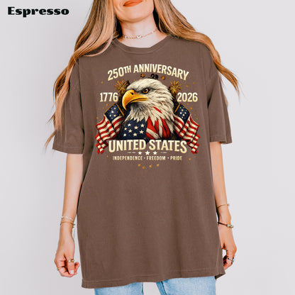250th Anniversary United States Shirt, Patriotic Eagle T-Shirt, America 1776-2026 Tee, Independence Day USA Shirt | KM36