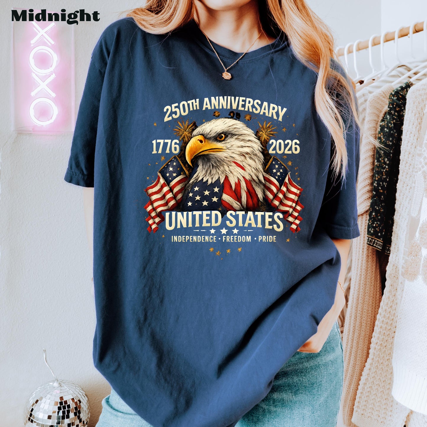 250th Anniversary United States Shirt, Patriotic Eagle T-Shirt, America 1776-2026 Tee, Independence Day USA Shirt | KM36