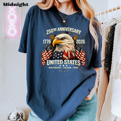 250th Anniversary United States Shirt, Patriotic Eagle T-Shirt, America 1776-2026 Tee, Independence Day USA Shirt | KM36