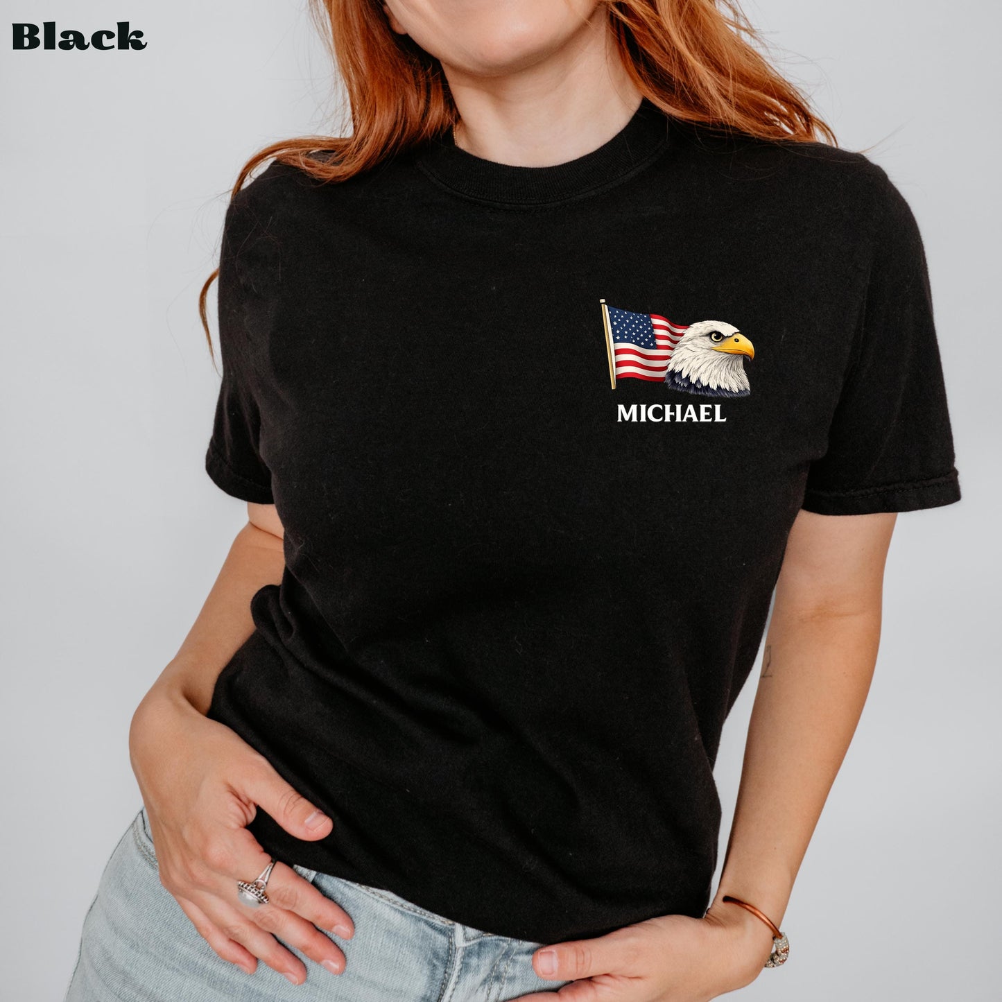 Personalized Patriotic Eagle Shirt with Name, Custom American Flag T-Shirt, USA Patriotic Tee, Fourth of July Shirt, Custom Name Gift | LV34