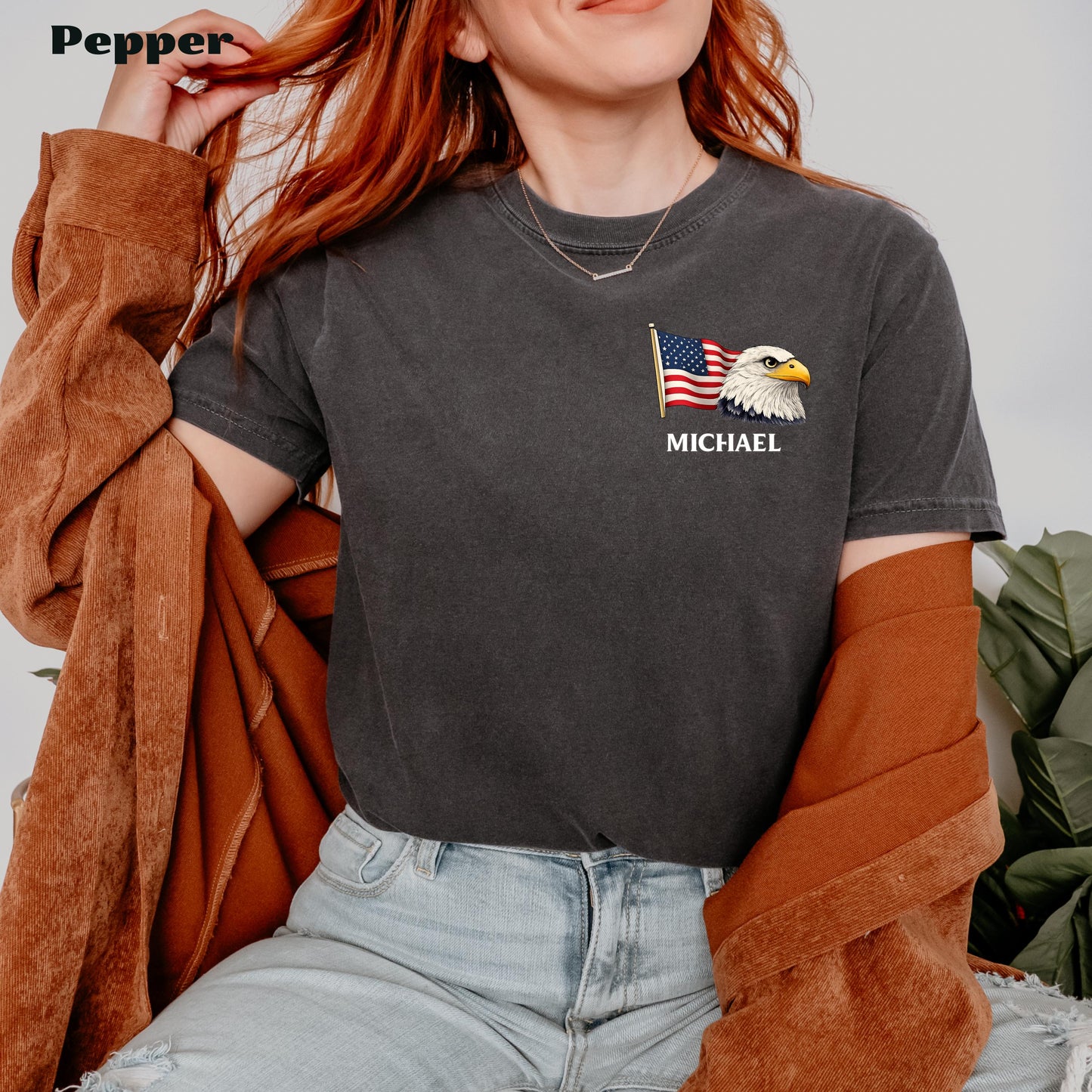 Personalized Patriotic Eagle Shirt with Name, Custom American Flag T-Shirt, USA Patriotic Tee, Fourth of July Shirt, Custom Name Gift | LV34