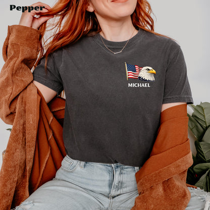 Personalized Patriotic Eagle Shirt with Name, Custom American Flag T-Shirt, USA Patriotic Tee, Fourth of July Shirt, Custom Name Gift | LV34