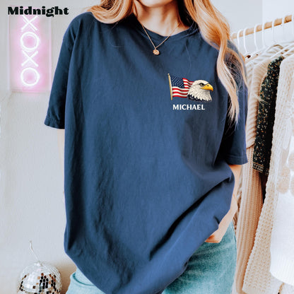 Personalized Patriotic Eagle Shirt with Name, Custom American Flag T-Shirt, USA Patriotic Tee, Fourth of July Shirt, Custom Name Gift | LV34