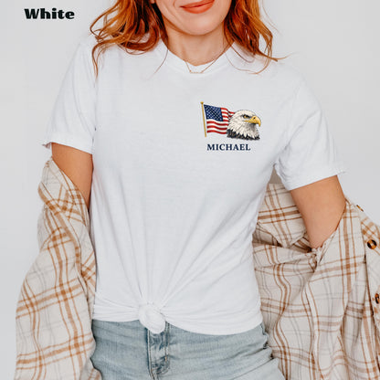 Personalized Patriotic Eagle Shirt with Name, Custom American Flag T-Shirt, USA Patriotic Tee, Fourth of July Shirt, Custom Name Gift | LV34