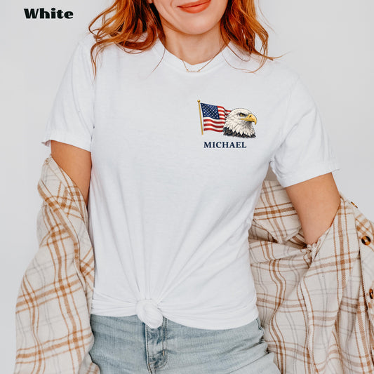 Personalized Patriotic Eagle Shirt with Name, Custom American Flag T-Shirt, USA Patriotic Tee, Fourth of July Shirt, Custom Name Gift | LV34