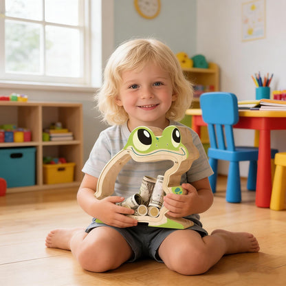 A Child‘s First Piggy Bank, Wooden Frog Money Box - Handmade Jump Into Savings, Fun & Whimsical Coin Bank Gift for Boys and Girls