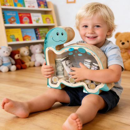 Dinosaur Wooden Piggy Bank, A Prehistoric Savings Adventure - Handmade First Money Box for Kids, Unique Dino Gift for Boys & Girls