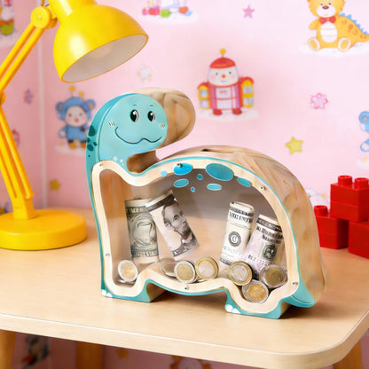 Dinosaur Wooden Piggy Bank, A Prehistoric Savings Adventure - Handmade First Money Box for Kids, Unique Dino Gift for Boys & Girls
