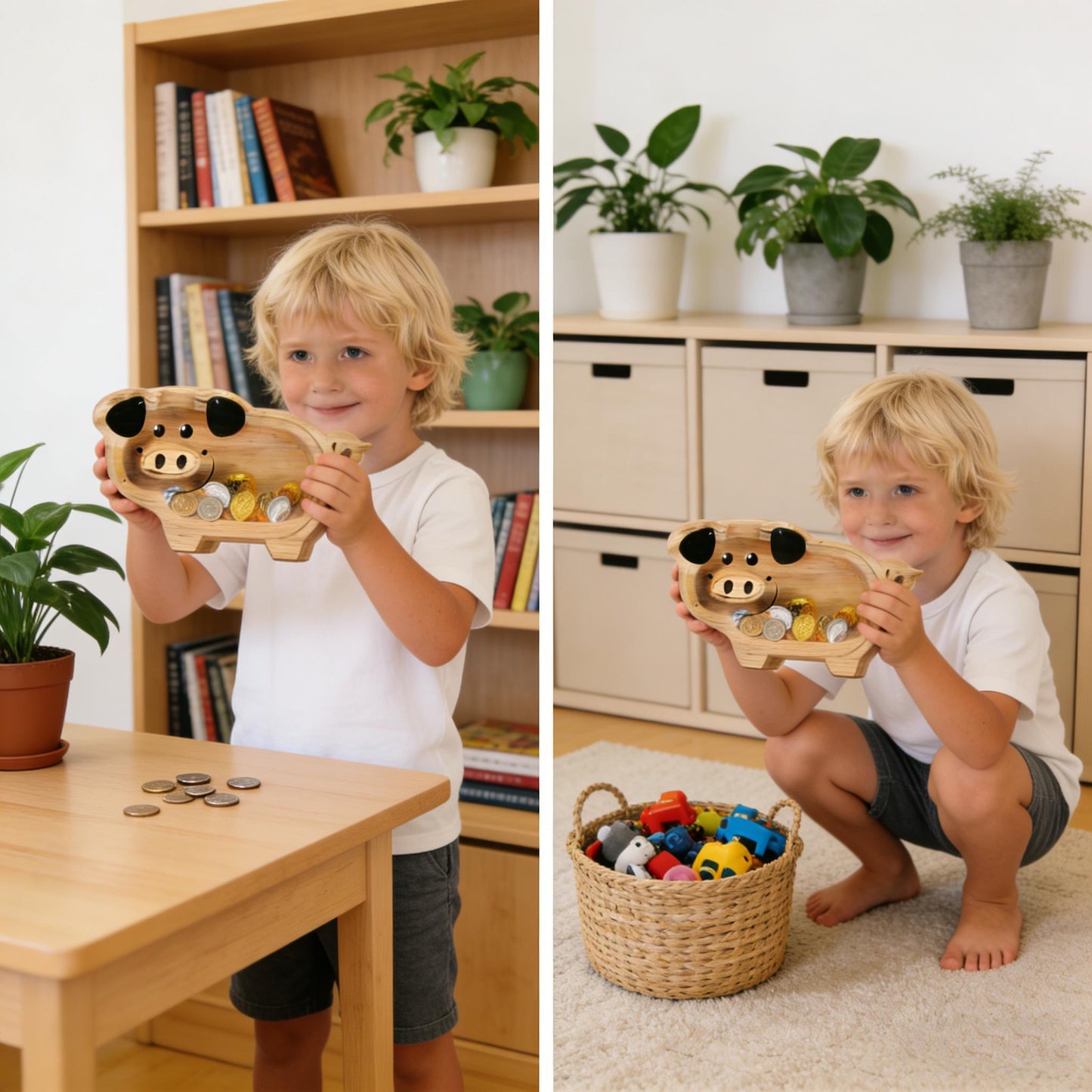 A Child's First Piggy Bank, Handmade Wooden Pig Money Box - Classic Coin Bank for Kids, Unique Savings Adventure Gift for Boys & Girls