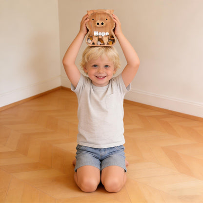 Custom Kids Gift,Personalized Wood Pig Bank with Engraved Name - First Piggy Bank & Heirloom Keepsake, Handmade Money Box for Boys and Girls