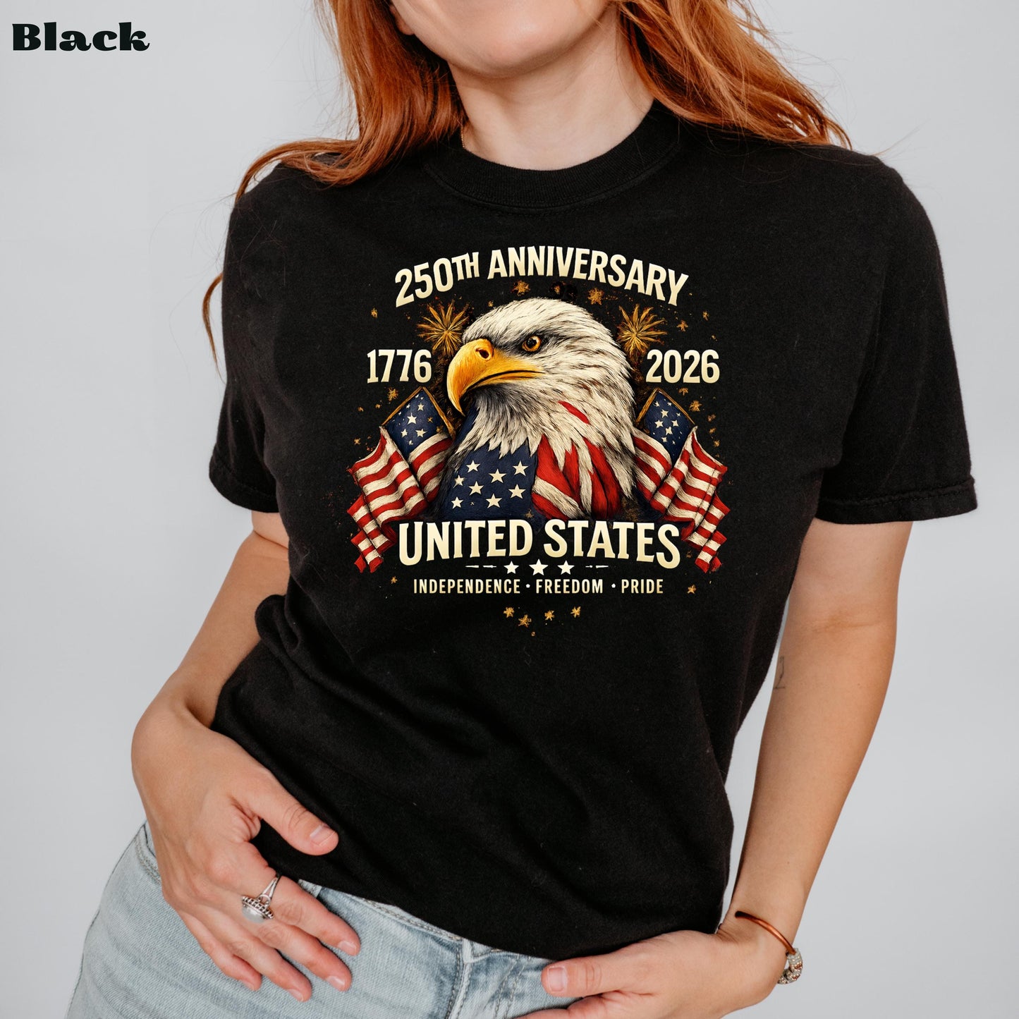 250th Anniversary United States Shirt, Patriotic Eagle T-Shirt, America 1776-2026 Tee, Independence Day USA Shirt | KM36