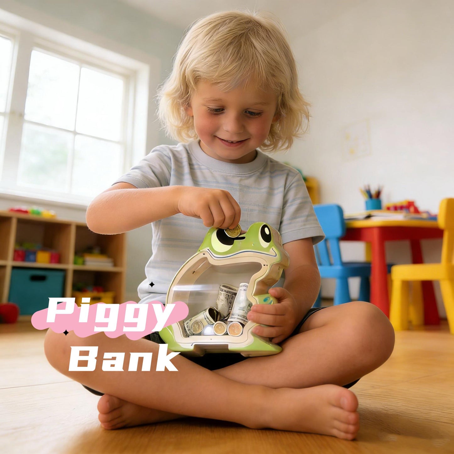 A Child‘s First Piggy Bank, Wooden Frog Money Box - Handmade Jump Into Savings, Fun & Whimsical Coin Bank Gift for Boys and Girls