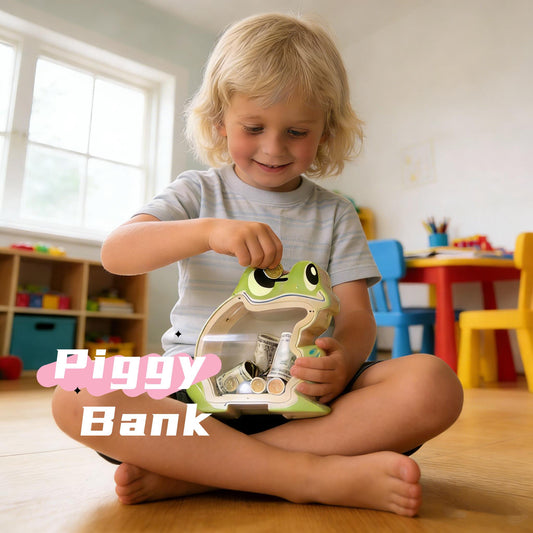 A Child‘s First Piggy Bank, Wooden Frog Money Box - Handmade Jump Into Savings, Fun & Whimsical Coin Bank Gift for Boys and Girls