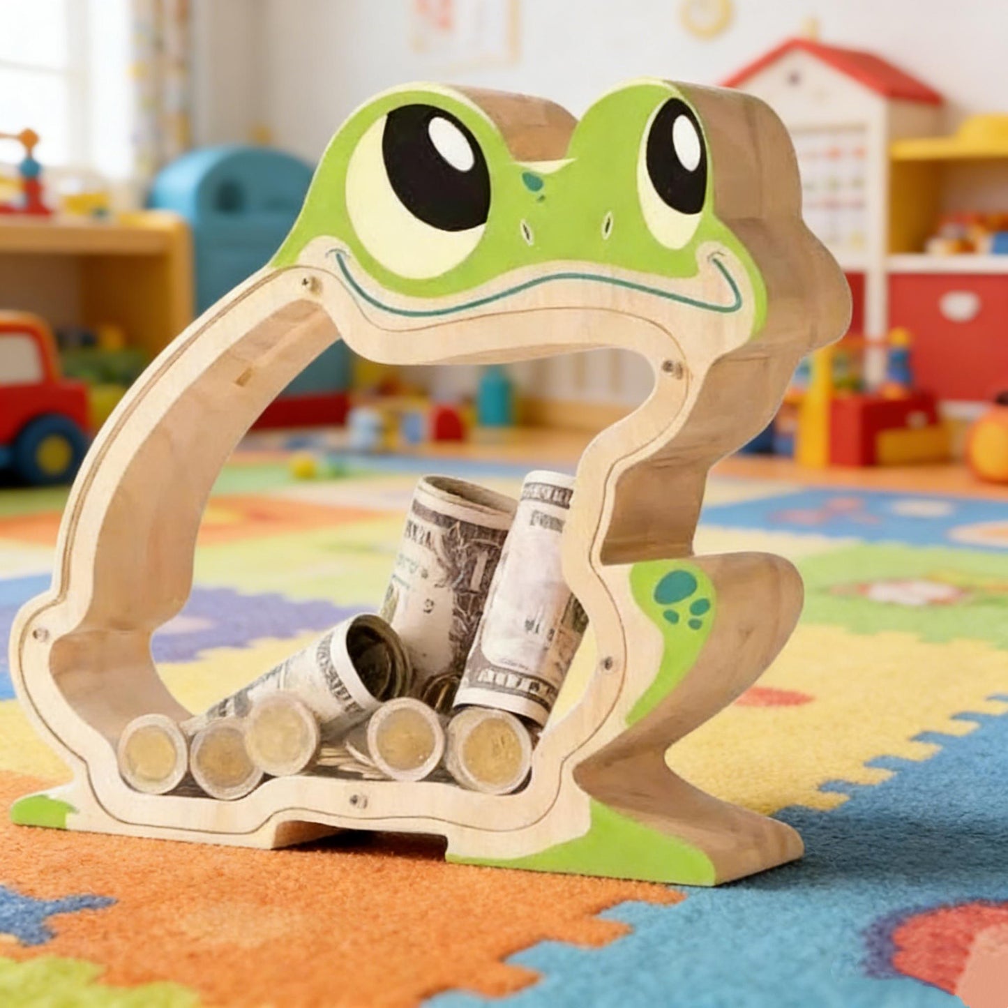 A Child‘s First Piggy Bank, Wooden Frog Money Box - Handmade Jump Into Savings, Fun & Whimsical Coin Bank Gift for Boys and Girls