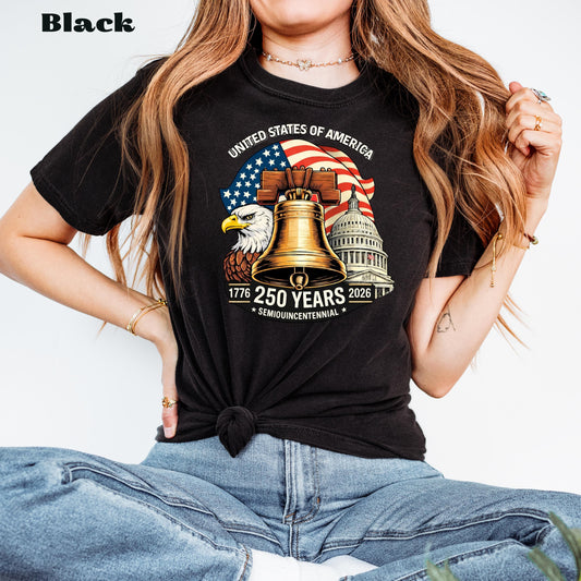 United States of America 250 Years Shirt, Semiquincentennial 1776-2026 Patriotic Eagle Liberty Bell Tee, Comfort Colors | PY66