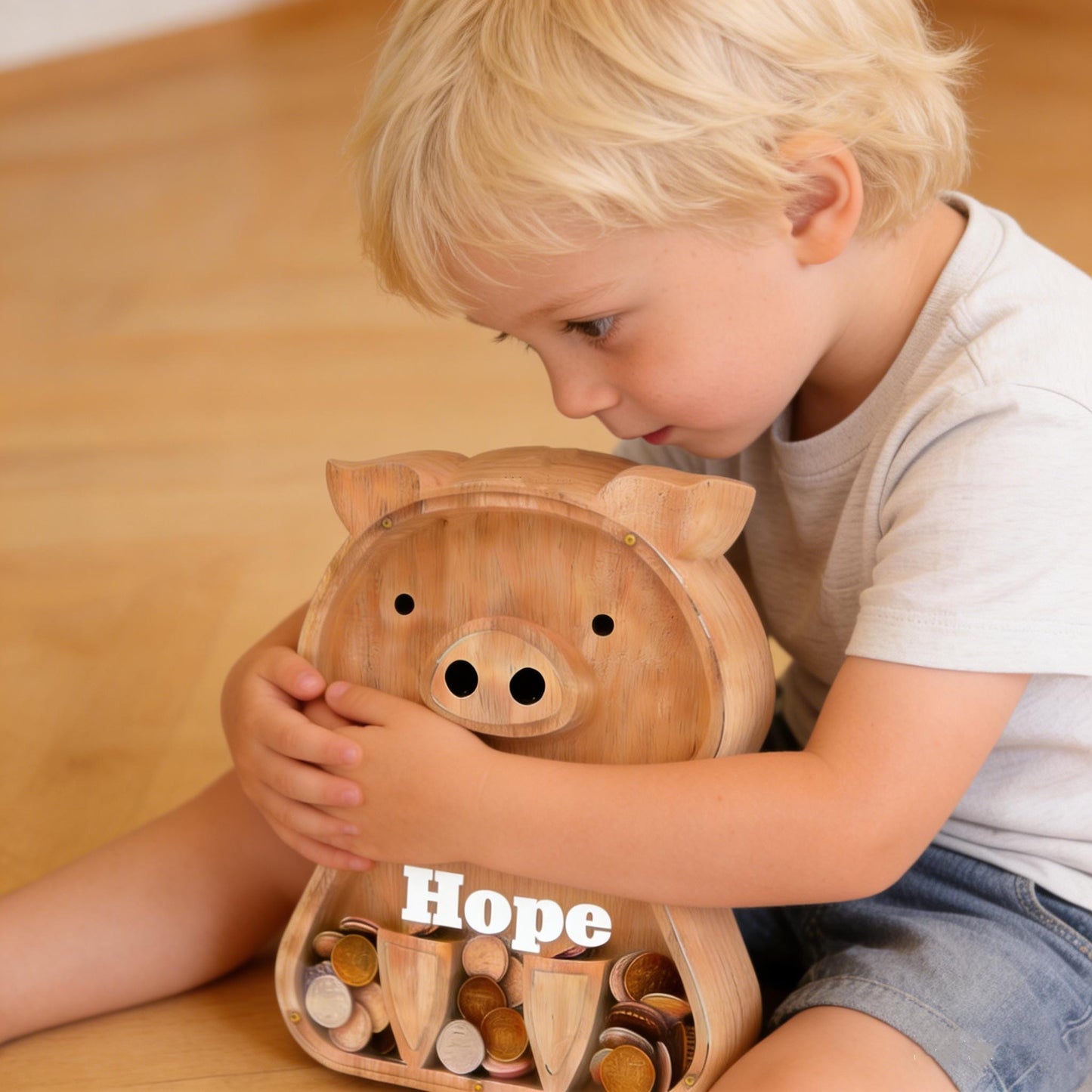 Custom Kids Gift,Personalized Wood Pig Bank with Engraved Name - First Piggy Bank & Heirloom Keepsake, Handmade Money Box for Boys and Girls