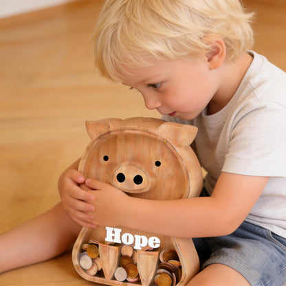 Custom Kids Gift,Personalized Wood Pig Bank with Engraved Name - First Piggy Bank & Heirloom Keepsake, Handmade Money Box for Boys and Girls