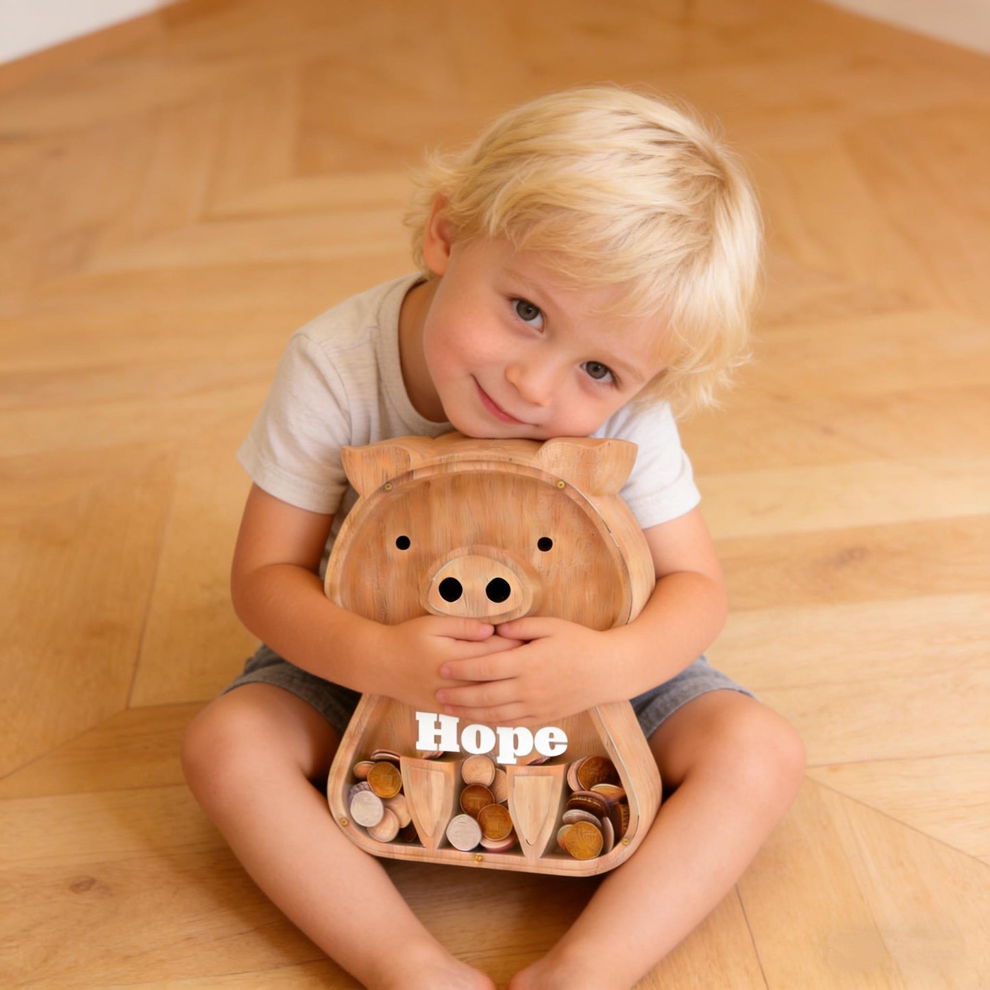Custom Kids Gift,Personalized Wood Pig Bank with Engraved Name - First Piggy Bank & Heirloom Keepsake, Handmade Money Box for Boys and Girls