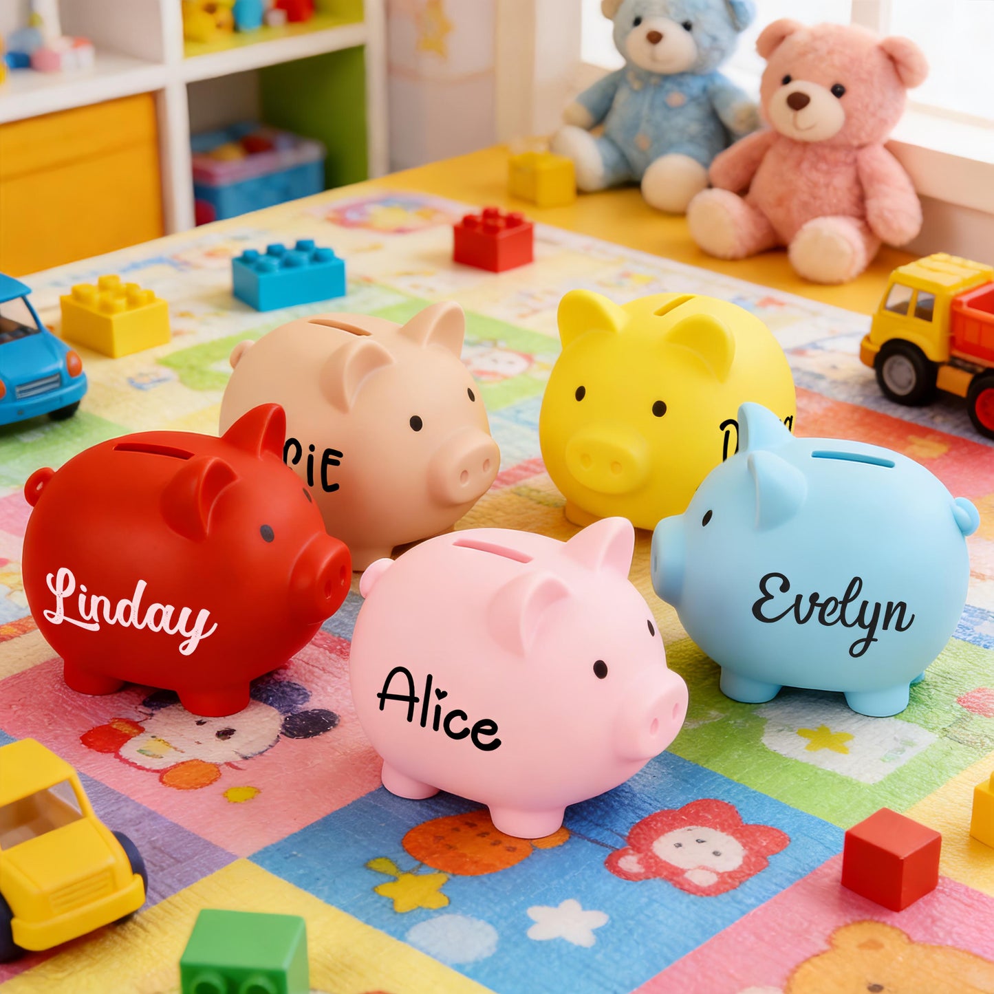 Personalized Piggy Bank - Custom Engraved Plastic Coin Bank, Kids Gift