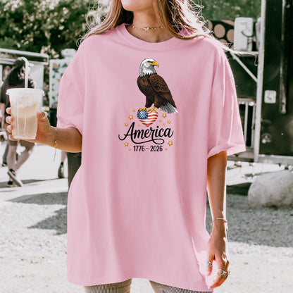 America 1776-2026 Bald Eagle Patriotic T-Shirt, USA Independence Day Shirt, Vintage Style, Comfort Colors | PL61