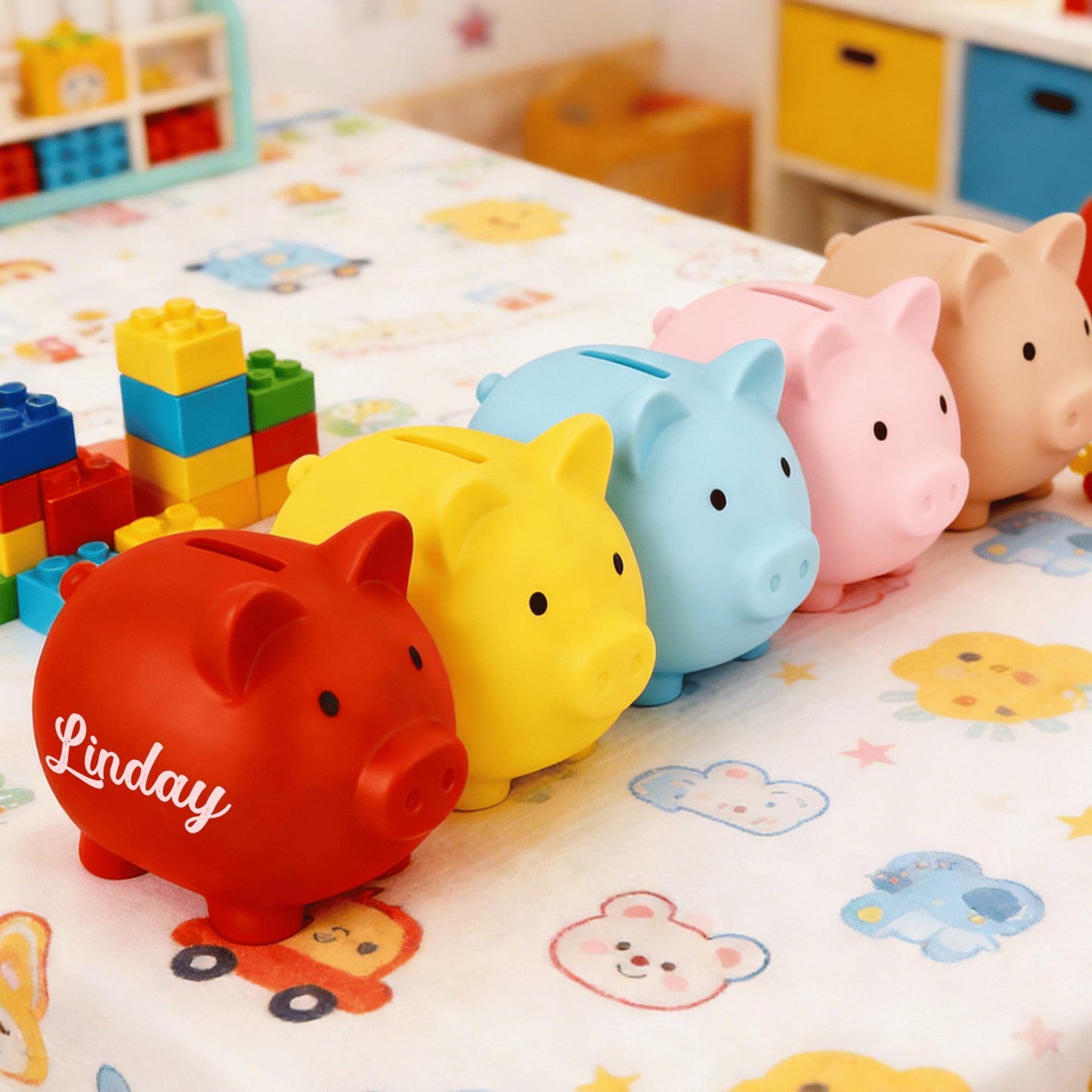 Personalized Piggy Bank - Custom Engraved Plastic Coin Bank, Kids Gift