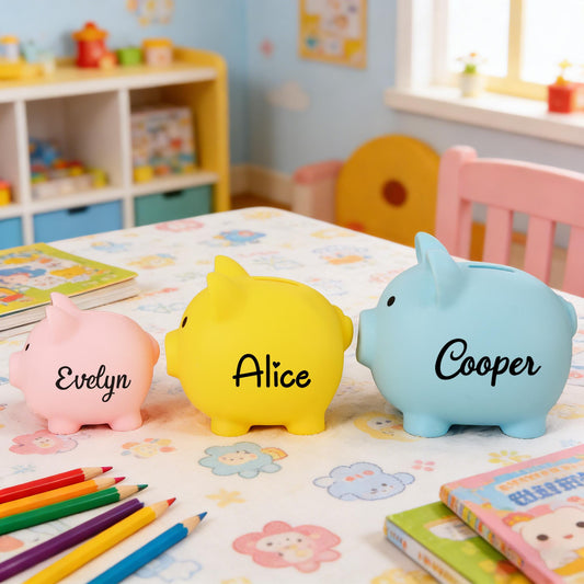 Personalized Piggy Bank - Custom Engraved Plastic Coin Bank, Kids Gift