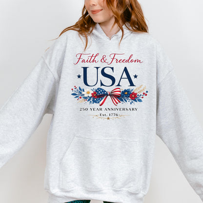 USA 250th Anniversary Shirt 1776-2026,Faith & Freedom Patriotic Bow Tee , America 250 Years Independence Day Shirt | DW95
