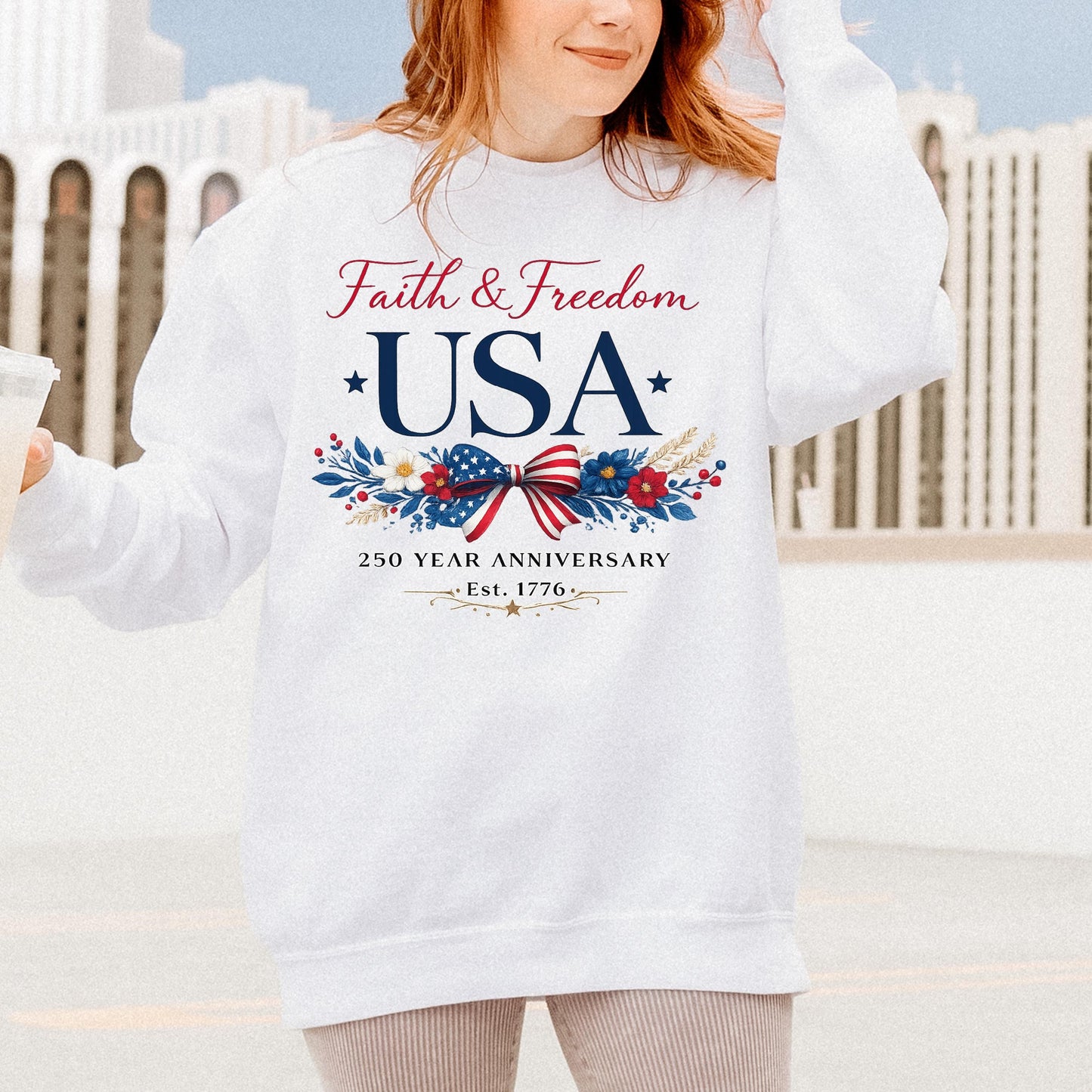 USA 250th Anniversary Shirt 1776-2026,Faith & Freedom Patriotic Bow Tee , America 250 Years Independence Day Shirt | DW95