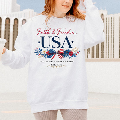 USA 250th Anniversary Shirt 1776-2026,Faith & Freedom Patriotic Bow Tee , America 250 Years Independence Day Shirt | DW95