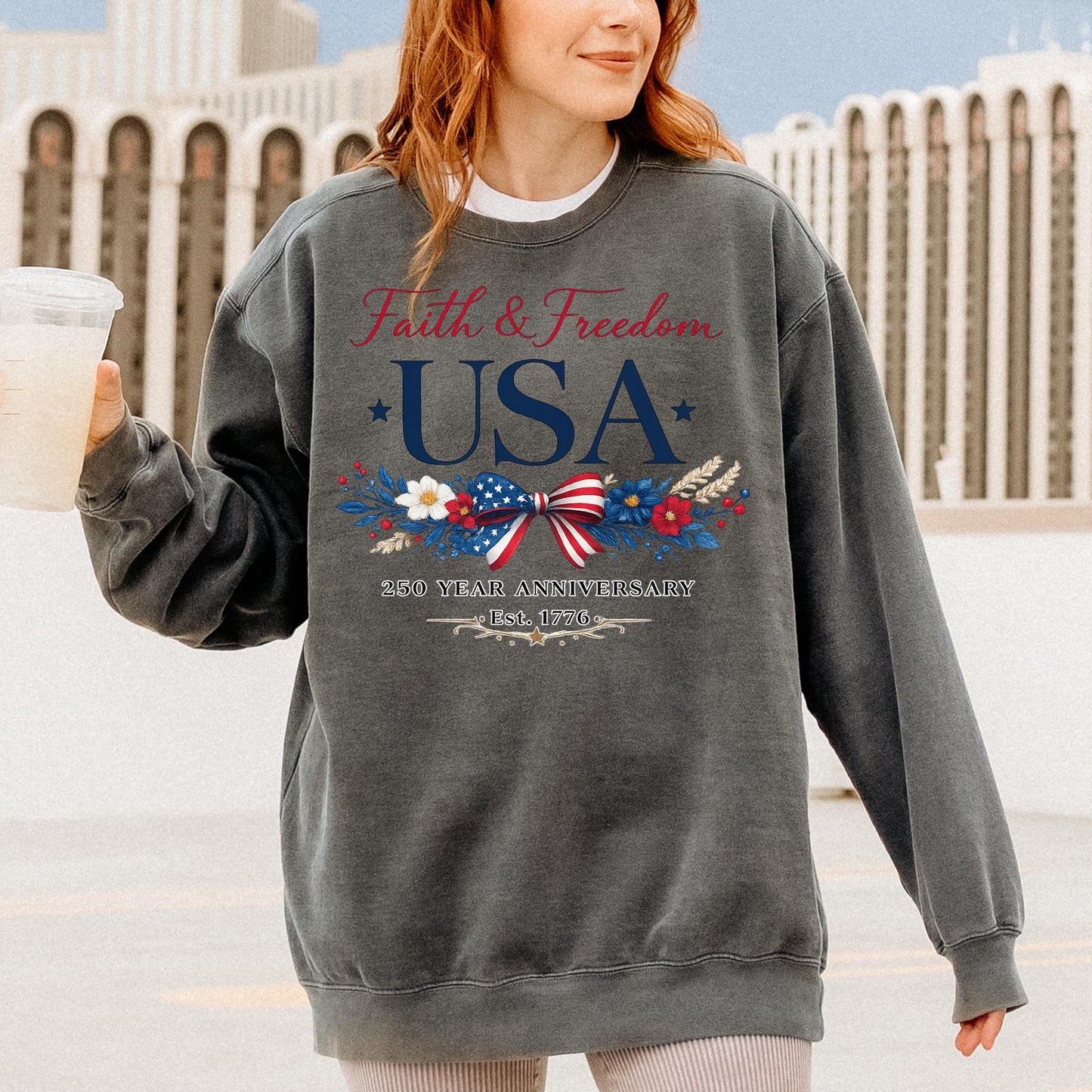 USA 250th Anniversary Shirt 1776-2026,Faith & Freedom Patriotic Bow Tee , America 250 Years Independence Day Shirt | DW95
