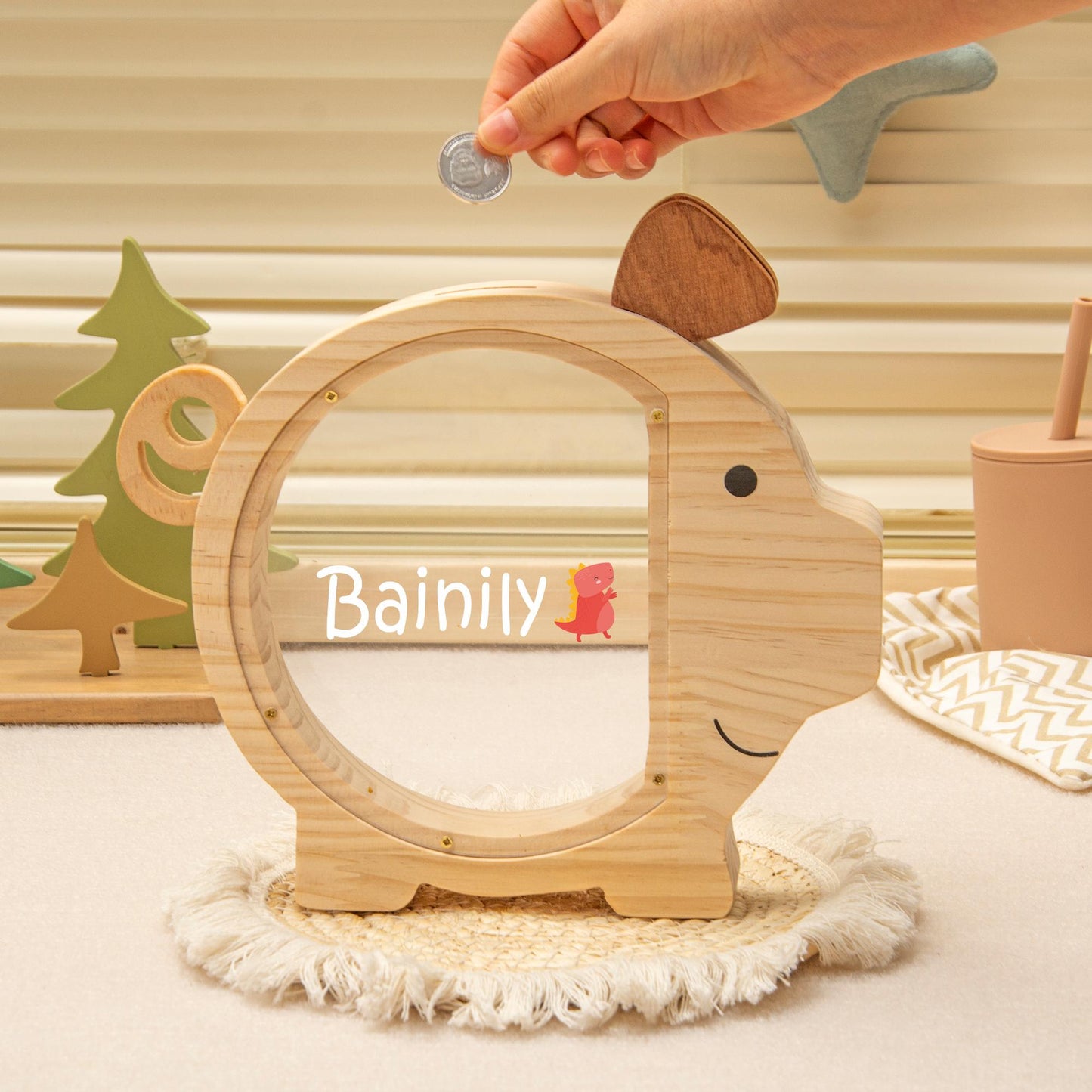 Custom Wooden Piggy Bank with Name, Personalized Coin Bank for Boys and Girls, Kids Birthday & Baby Shower Gift, Toddler Cash Box