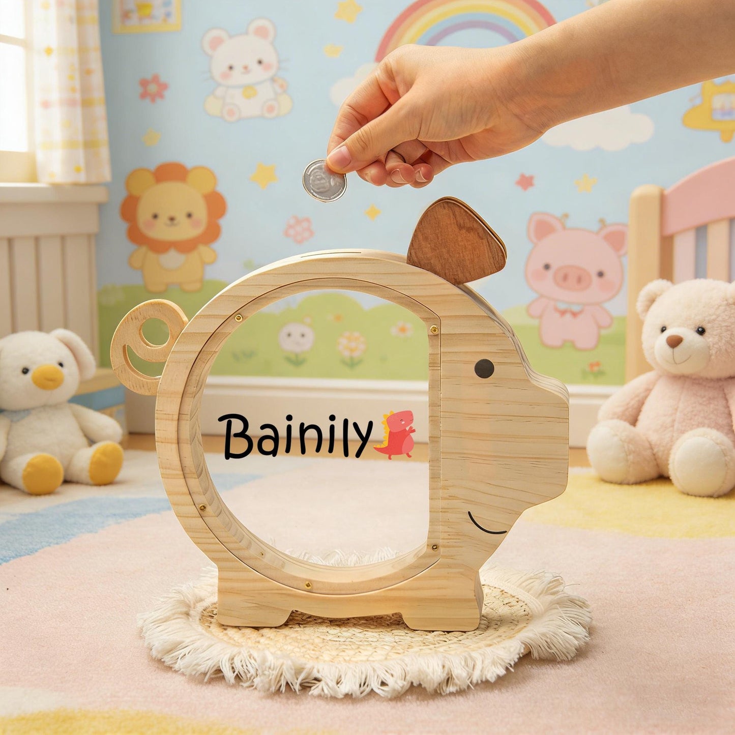 Custom Wooden Piggy Bank with Name, Personalized Coin Bank for Boys and Girls, Kids Birthday & Baby Shower Gift, Toddler Cash Box