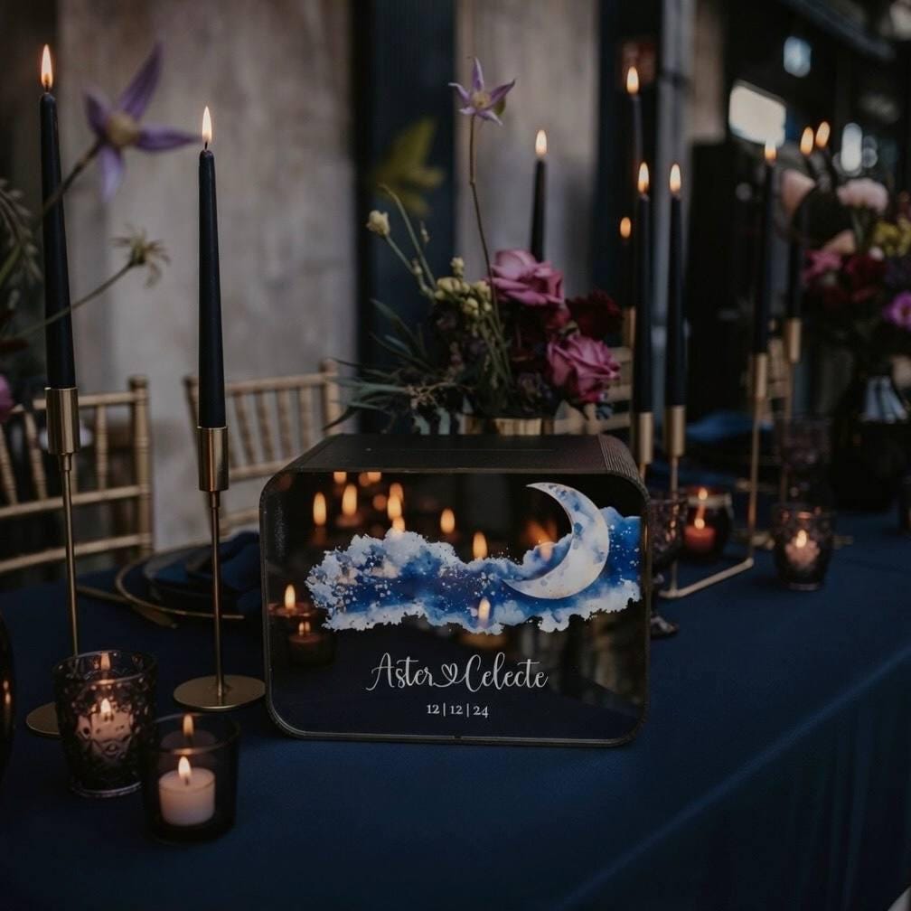 Celestial Wedding Card Box: Galaxy Theme, Custom Starry Decor