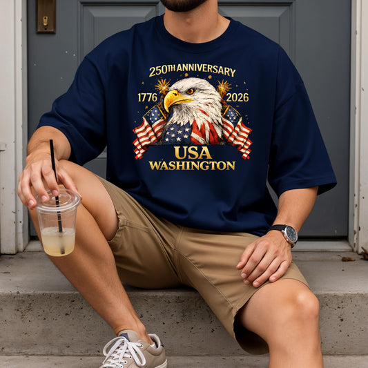Personalized 250th Anniversary USA Shirt, Custom State Patriotic Eagle T-Shirt, America 1776-2026 Tee, Independence Day Shirt | ZV36