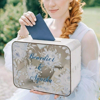 Personalized Floral Wedding Card Box, Vintage Roses Guest Book, Plywood Bridal Shower