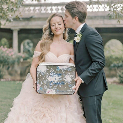 Personalized Floral Wedding Card Box: Blue & White Regency Style Decor