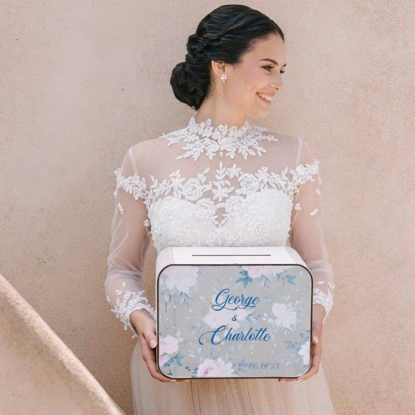 Personalized Floral Wedding Card Box: Blue & White Regency Style Decor