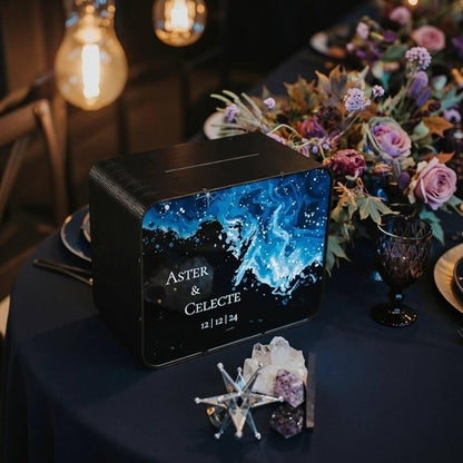 Celestial Wedding Card Box: Galaxy Theme, Custom Starry Decor