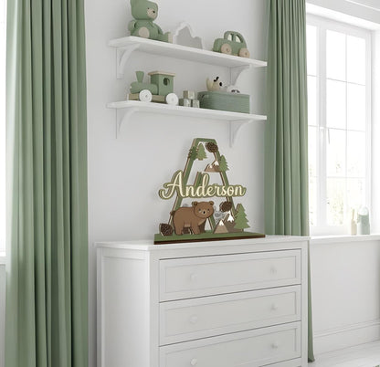 Personalized Woodland Bear Piggy Bank | Custom Name, Wood & Acrylic Nursery Decor
