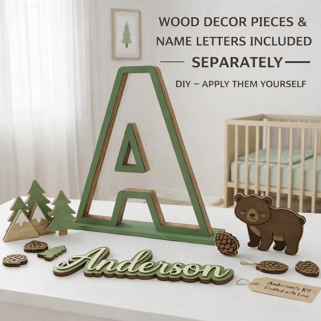 Personalized Woodland Bear Piggy Bank | Custom Name, Wood & Acrylic Nursery Decor